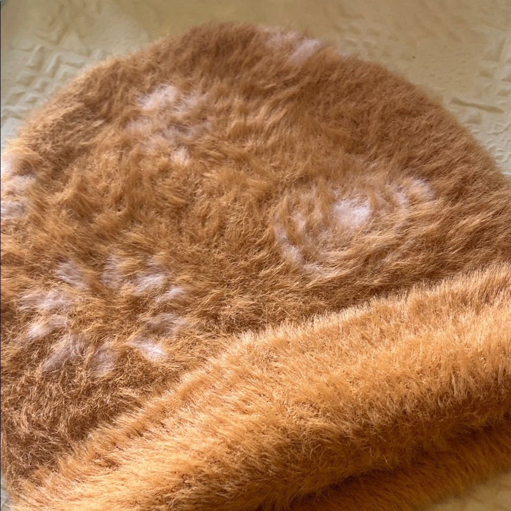 Fuzzy Brown Beanie with Floral Pattern - Picture 2 of 6
